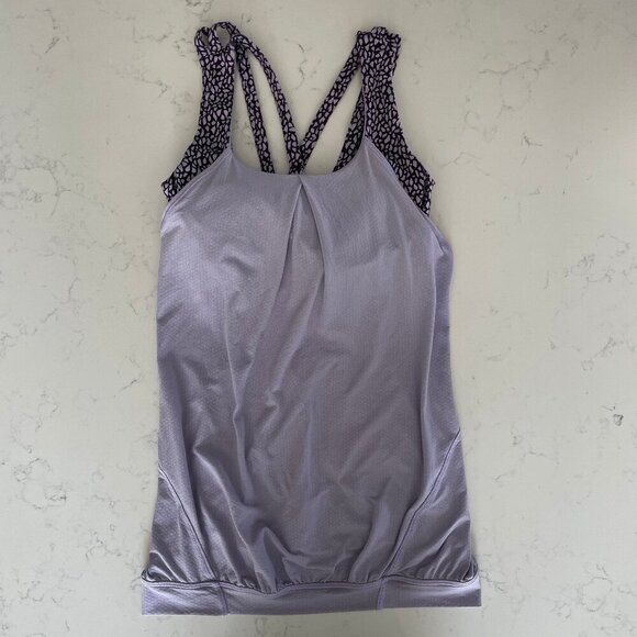 Lululemon Nouveau Limits Tank Top Lilac/Miss Mosaic Lilac Deep Zinfandel Sz 2 - Picture 1 of 11